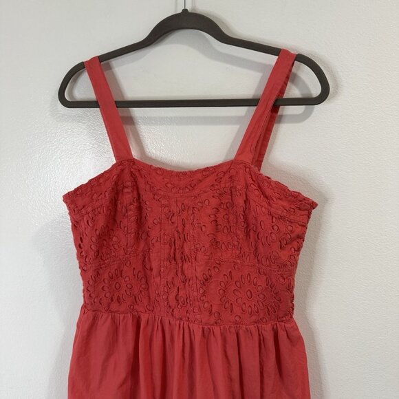 Dressbarn Dress 16 Eyelet Lace Smocked Pink 100% Cotton Square Neck Boho - Picture 2 of 11